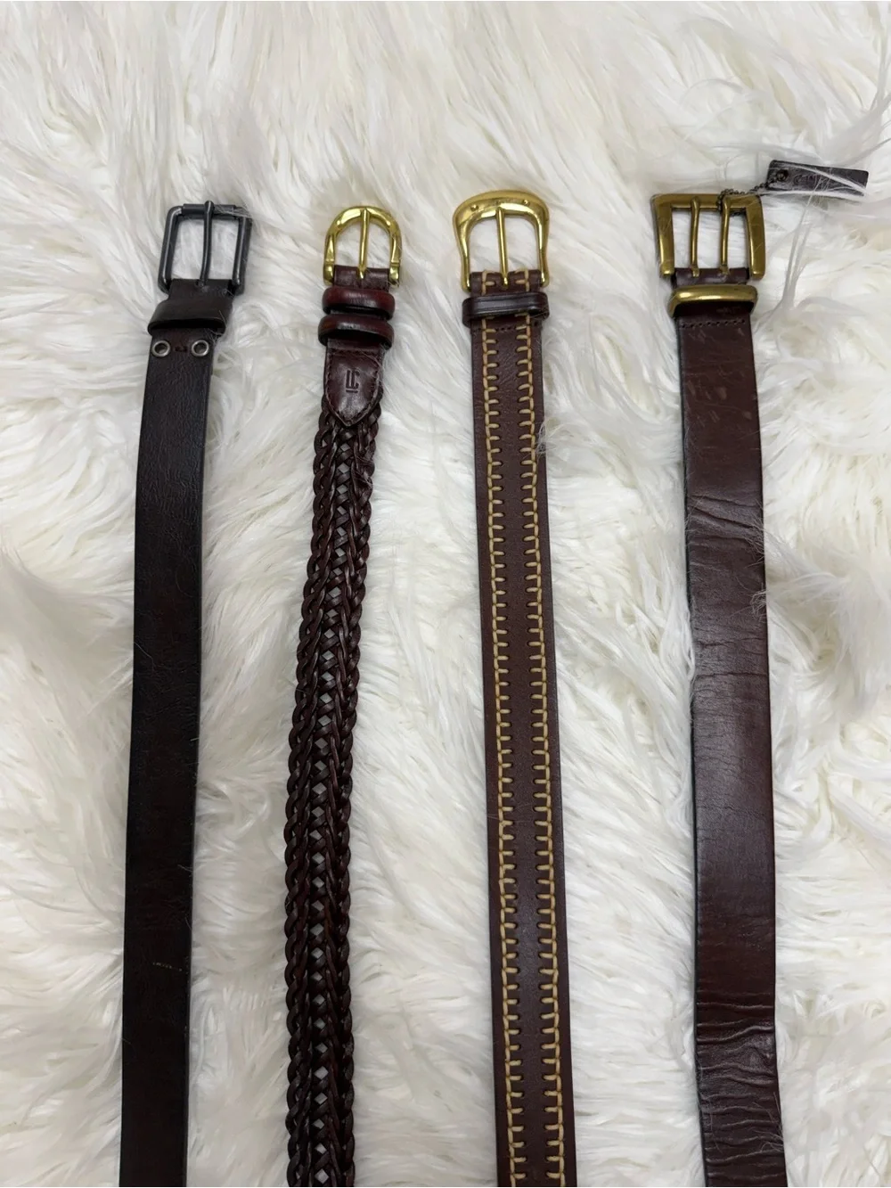 Lot of 4 Brown Leather Belts - Braided & Smooth Styles